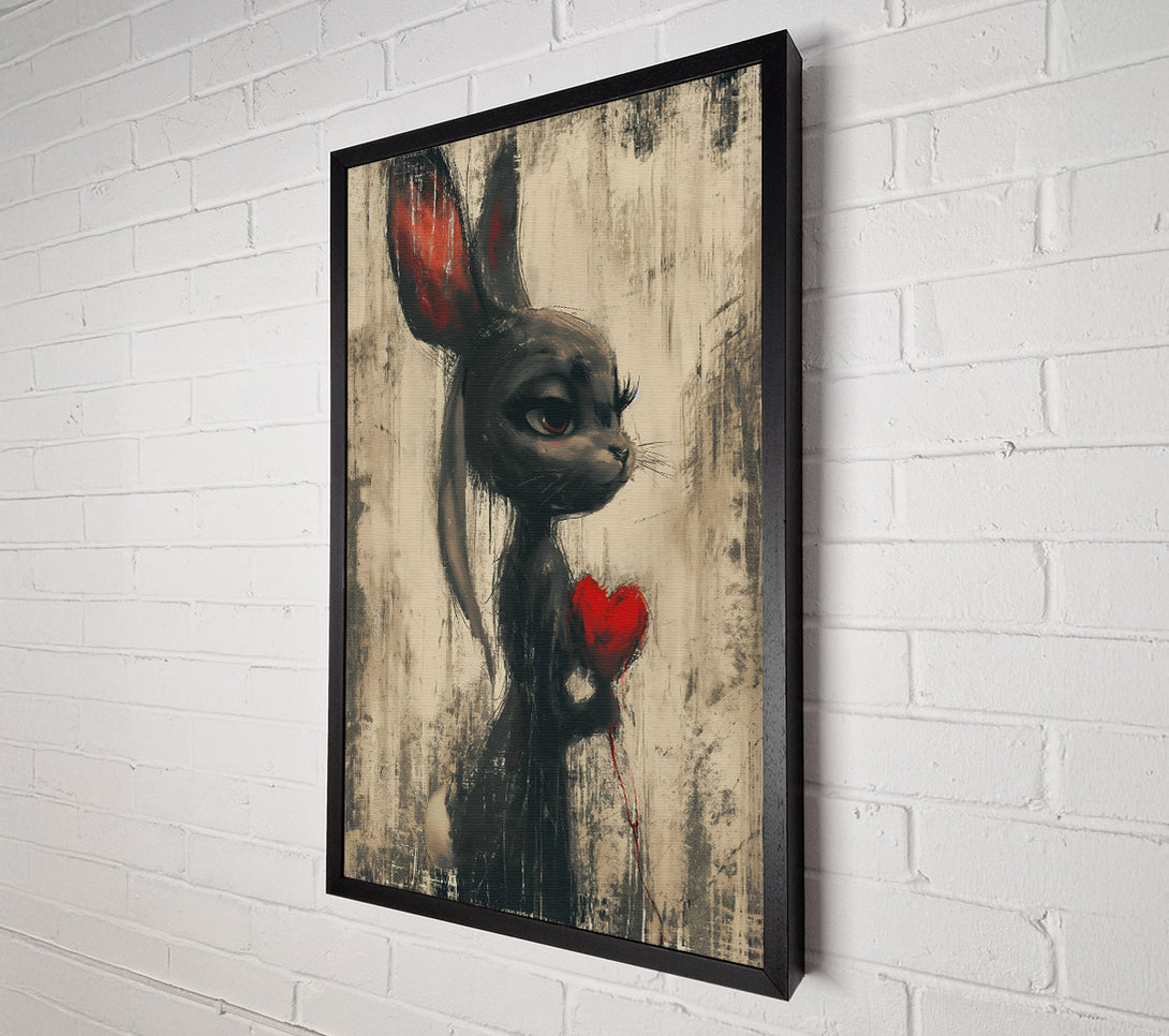  A Canvas Print of Black Bunny'S Red Heart Canvas Print