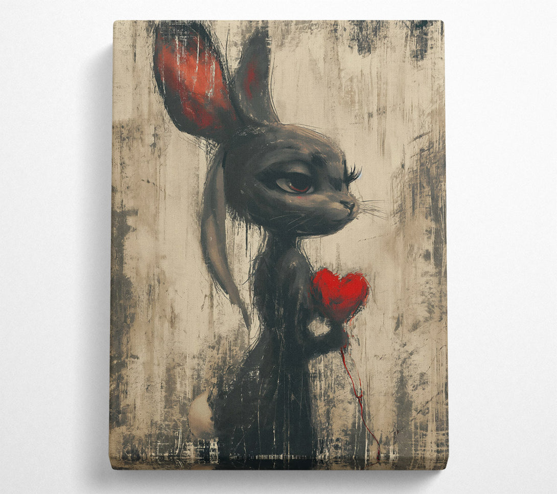  A Canvas Print of Black Bunny'S Red Heart Canvas Print