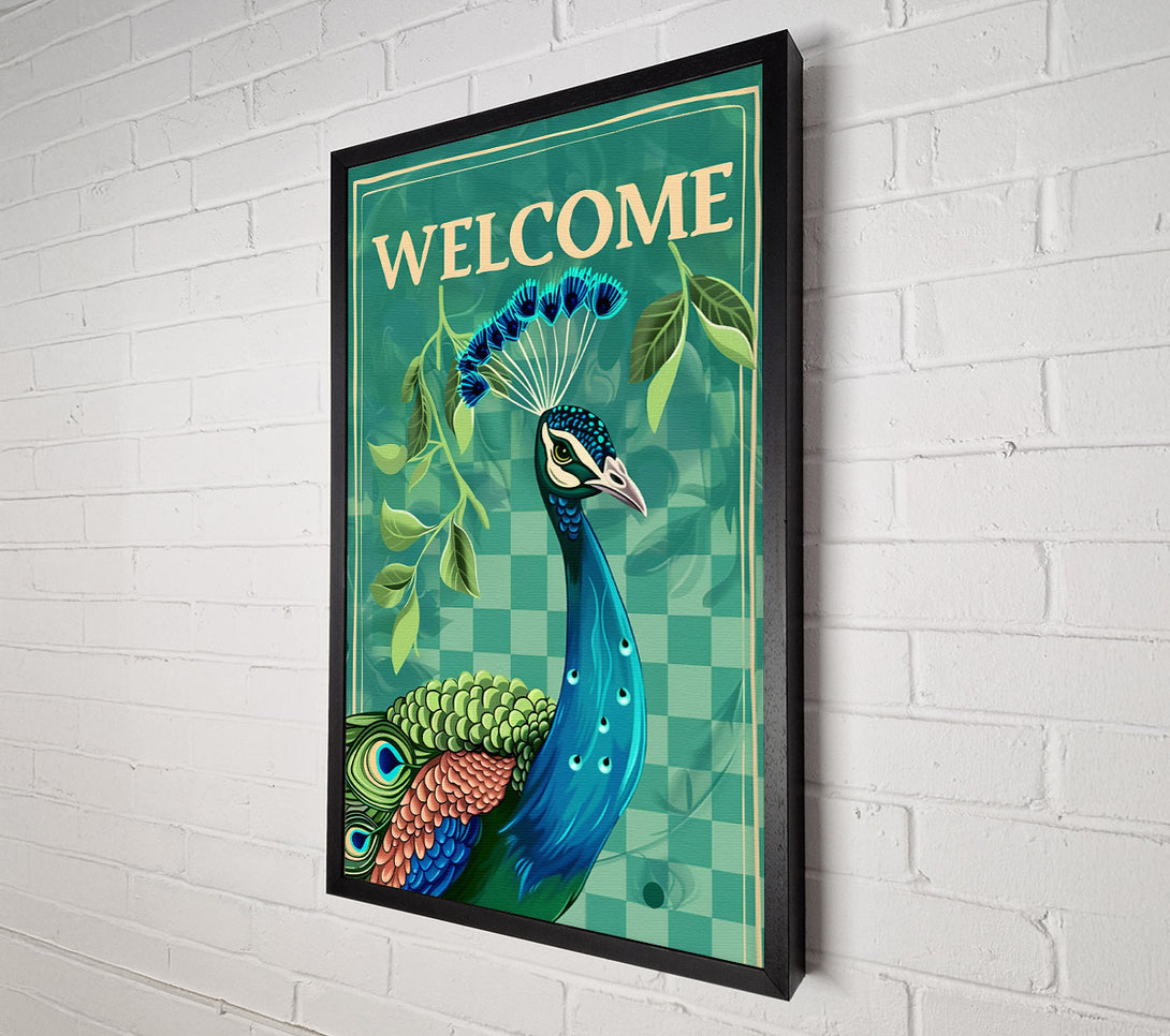  A Canvas Print of Teal Welcome Peacock Canvas Art