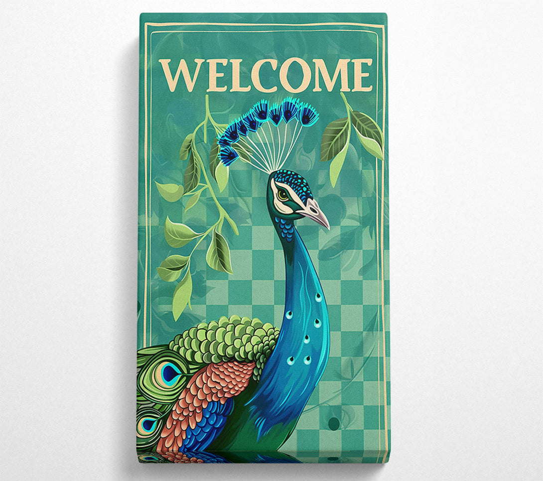  A Canvas Print of Teal Welcome Peacock Canvas Art