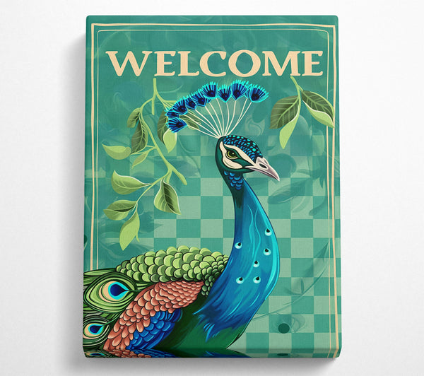  A Canvas Print of Teal Welcome Peacock Canvas Art