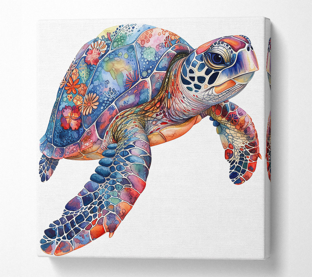  A Canvas Print of Blue Mosaic Turtle Canvas Print