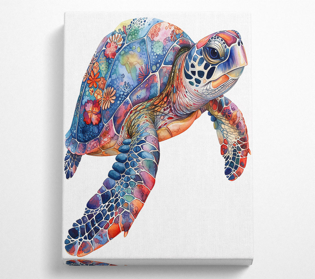  A Canvas Print of Blue Mosaic Turtle Canvas Print