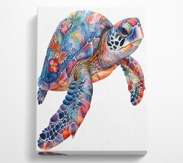 A Canvas Print of Blue Mosaic Turtle Canvas Print