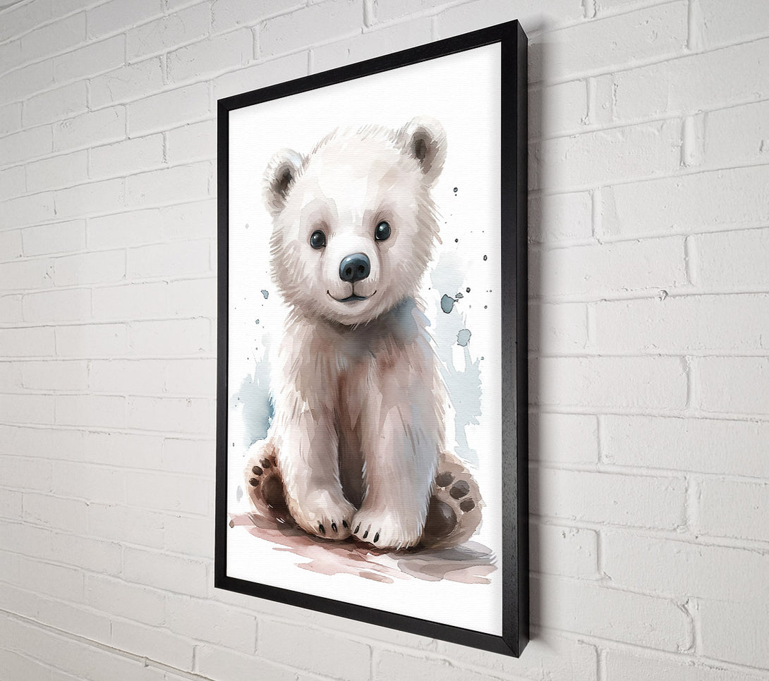 A Canvas Print of White Bear Cub Watercolor Canvas Wall Art