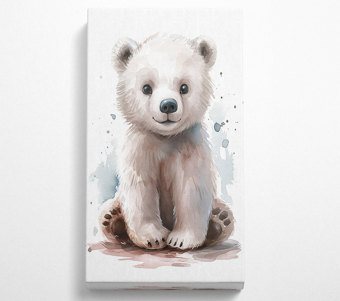  A Canvas Print of White Bear Cub Watercolor Canvas Wall Art