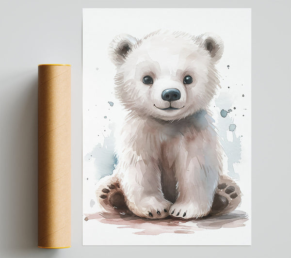 White Bear Cub Watercolor Poster