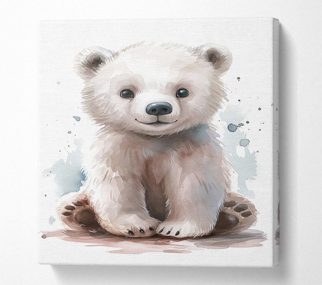  A Canvas Print of White Bear Cub Watercolor Canvas Wall Art
