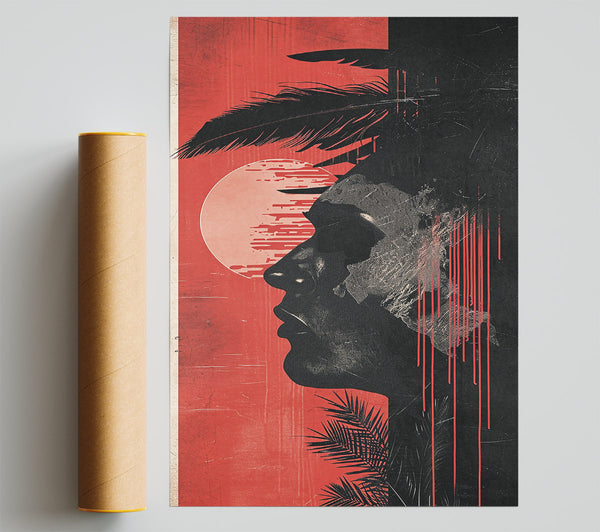 Crimson Sunset Silhouette Poster