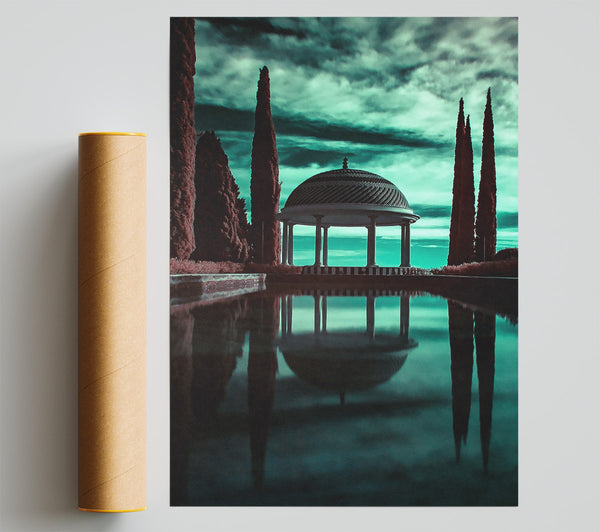 Teal Gazebo Reflection Giclee Print
