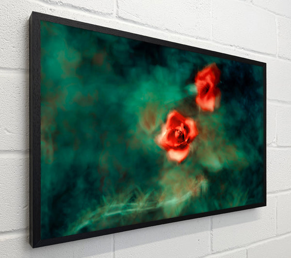 Red Roses In Teal Mist