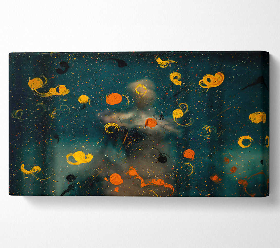 A Canvas Print of Golden Splashes On Teal Canvas Print