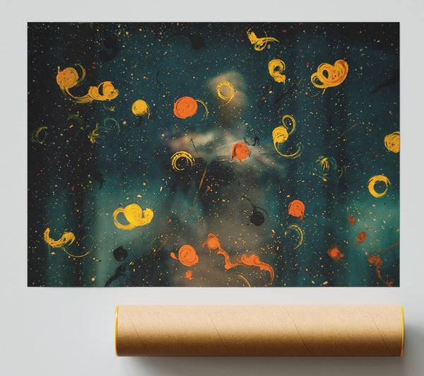 Golden Splashes On Teal Print