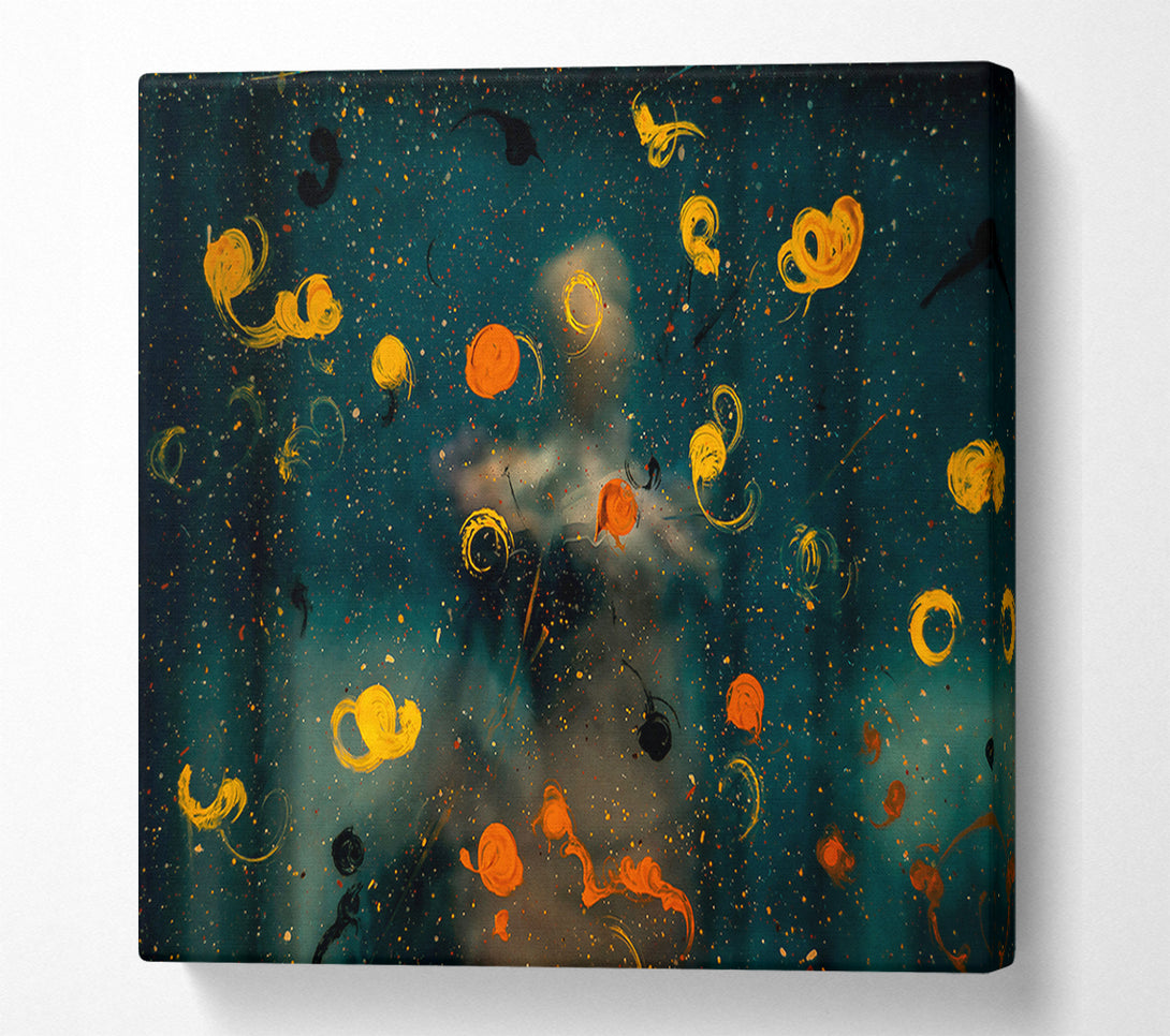  A Canvas Print of Golden Splashes On Teal Canvas Print