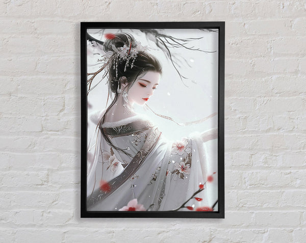 Japanese Plum Blossom Woman Framed Print