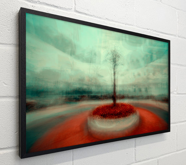 Red Tree In Teal Mist