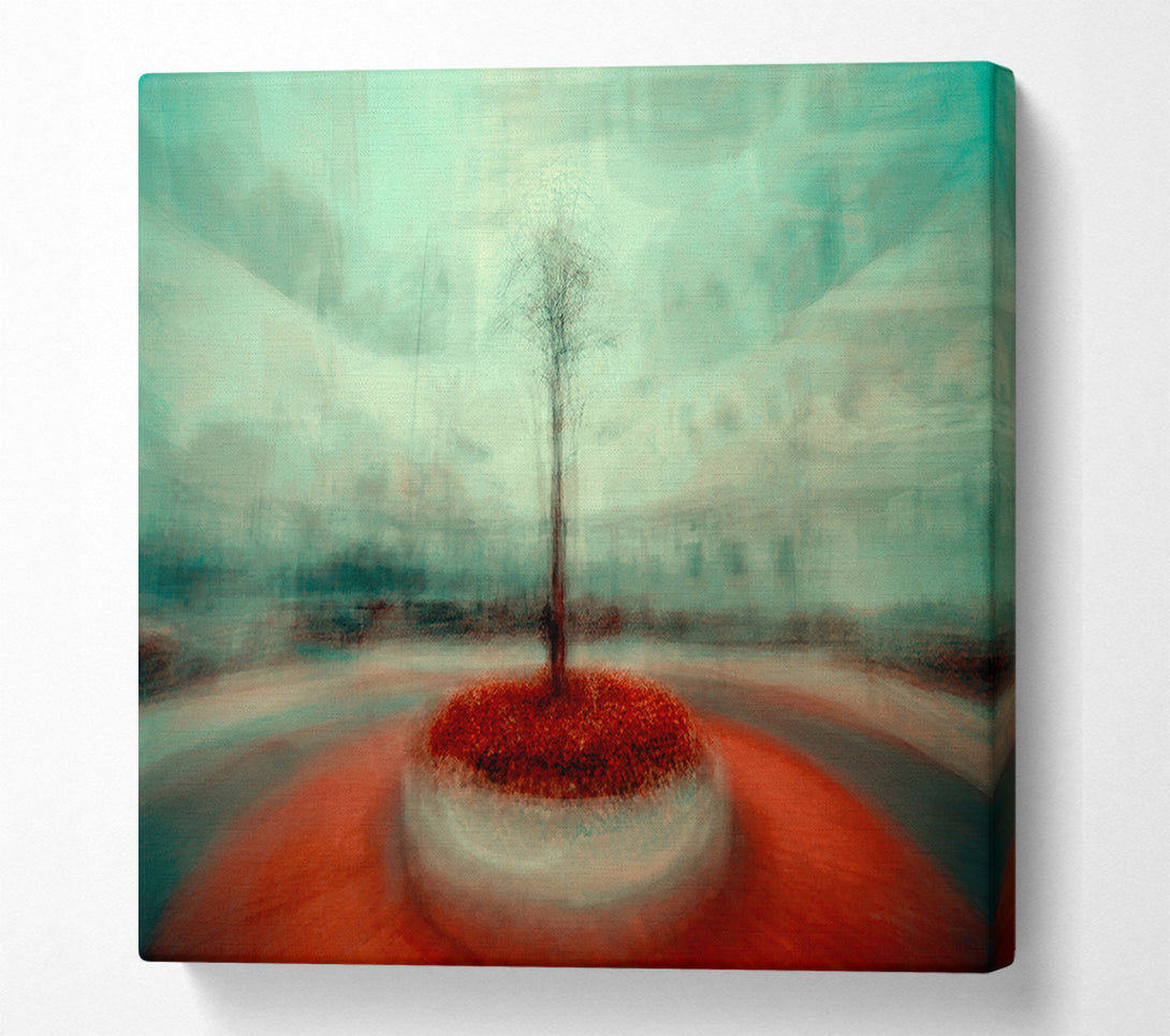  A Canvas Print of Red Tree In Teal Mist Canvas Print
