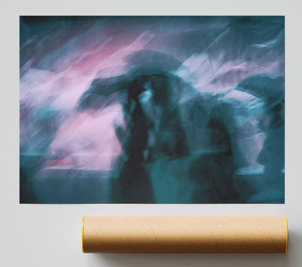 Teal And Pink Blur Poster