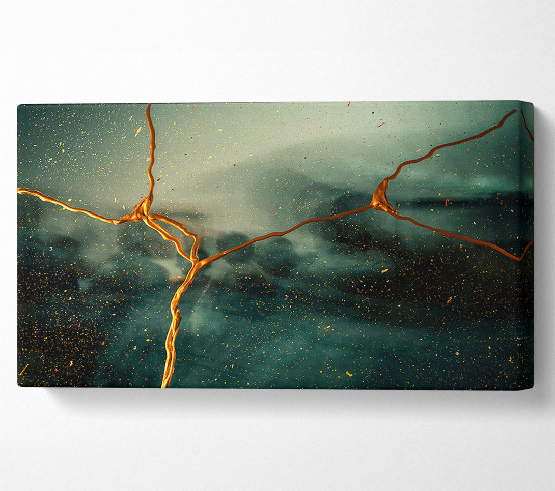  A Canvas Print of Teal And Gold Splattering Canvas Art