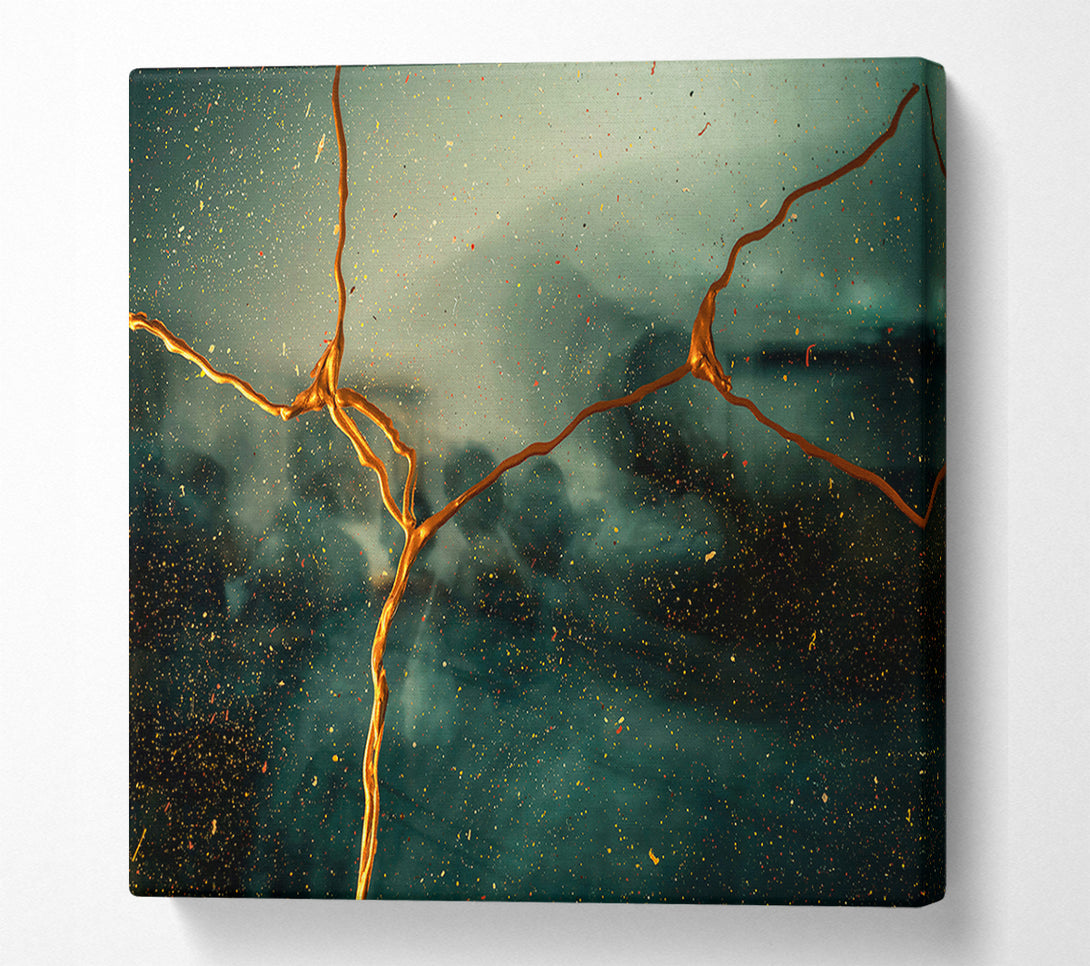  A Canvas Print of Teal And Gold Splattering Canvas Art