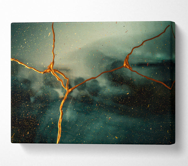  A Canvas Print of Teal And Gold Splattering Canvas Art