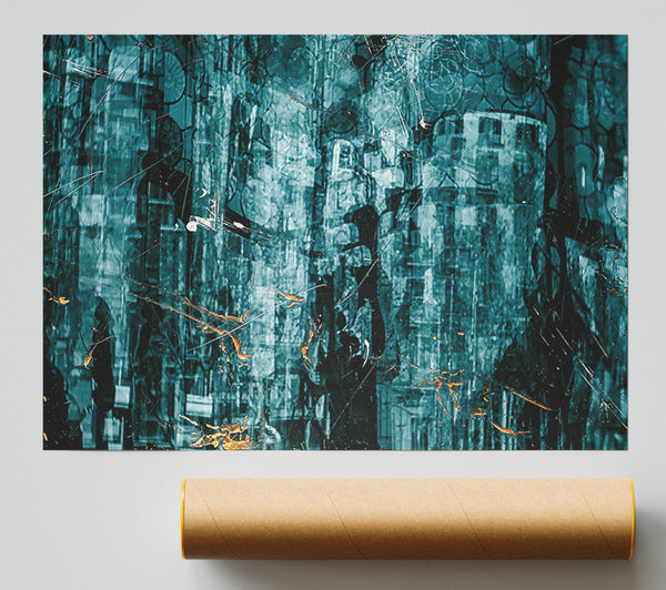 Teal Cityscape Memories Giclee Print