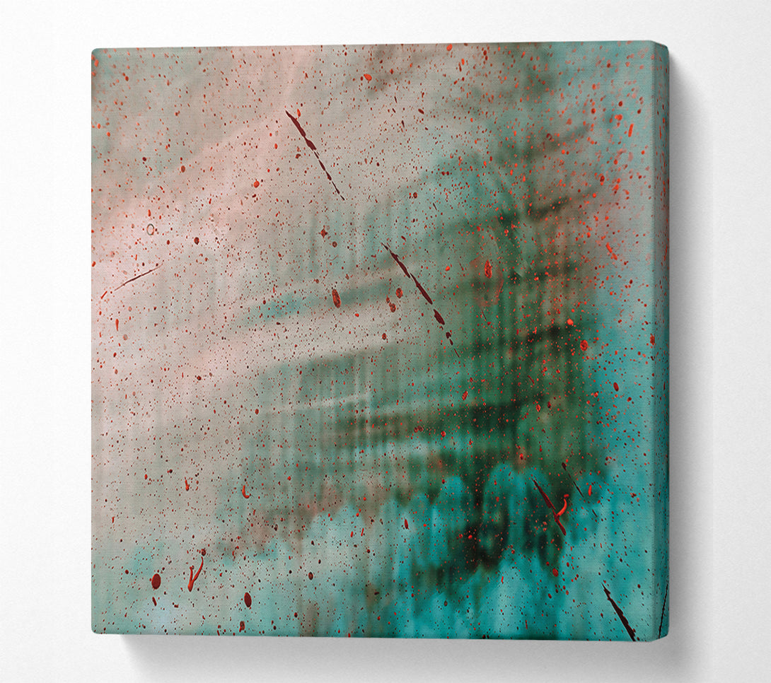  A Canvas Print of Red Splatters On Teal Canvas Wall Art