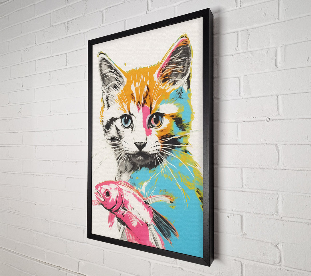  A Canvas Print of Kitten Fish Pop Art Canvas Print