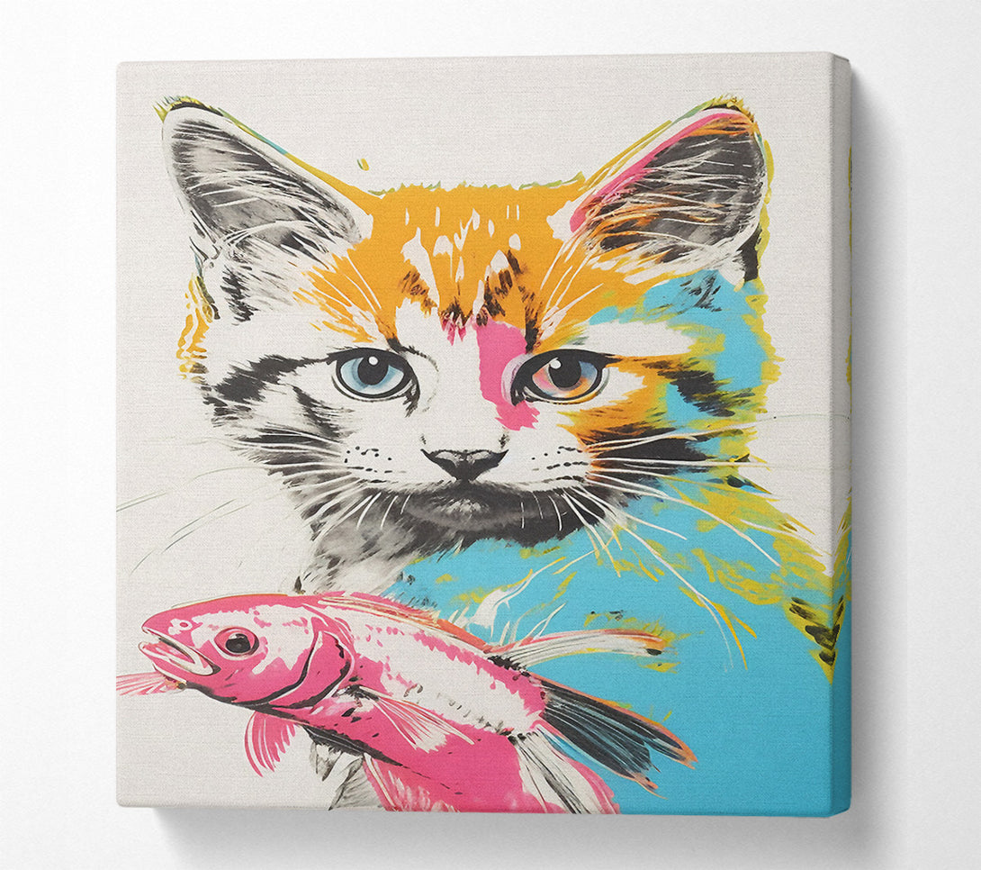  A Canvas Print of Kitten Fish Pop Art Canvas Print