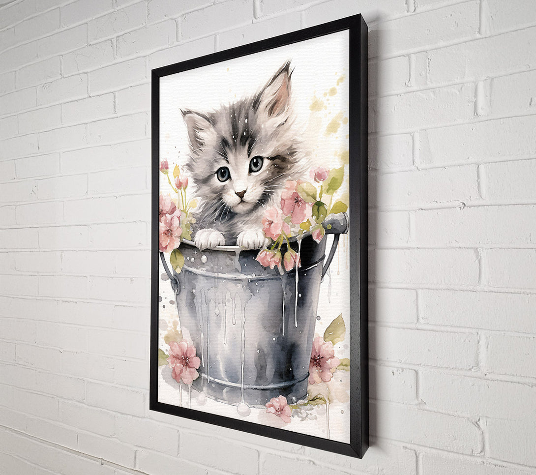  A Canvas Print of Kitten Flower Pot Canvas Wall Art