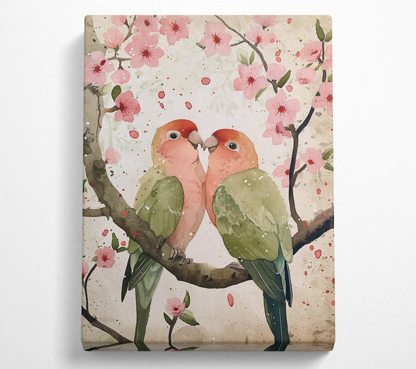  A Canvas Print of Pink Lovebirds In Bloom Canvas Wall Art