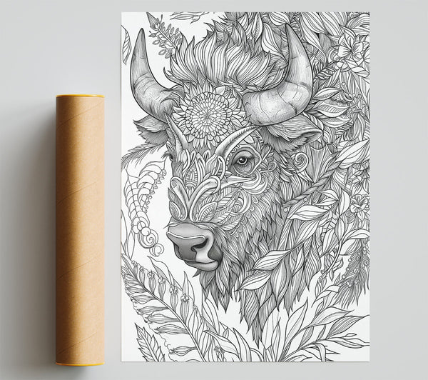 Black And White Bison Bloom Print