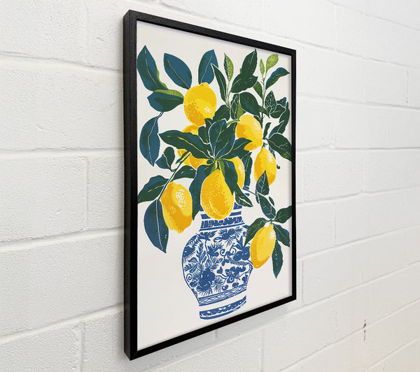 Yellow Lemons In Blue Vase.