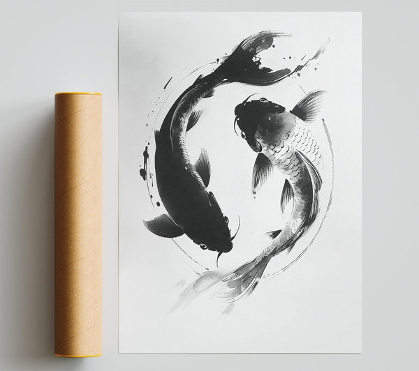 Black Ink Koi Dance Giclee Print