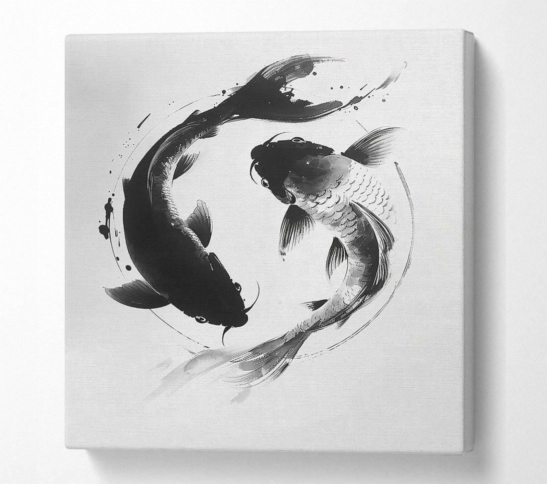  A Canvas Print of Black Ink Koi Dance Canvas Print