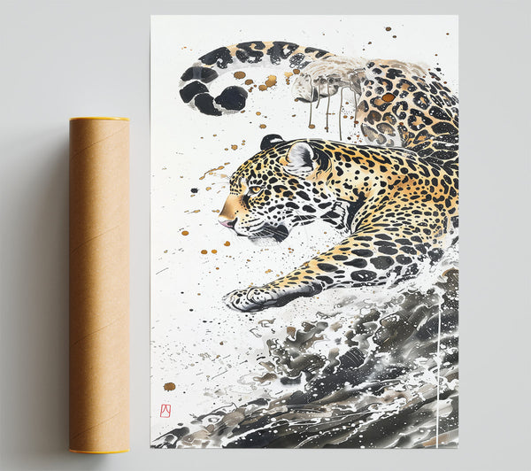 Golden Jaguar Splash Poster