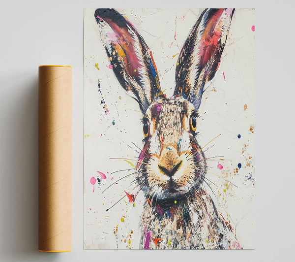 Pink Splashed Hare Poster