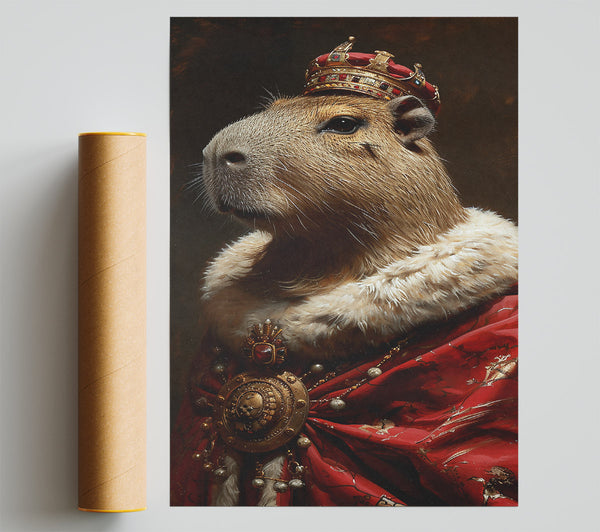Crimson Capybara King Print