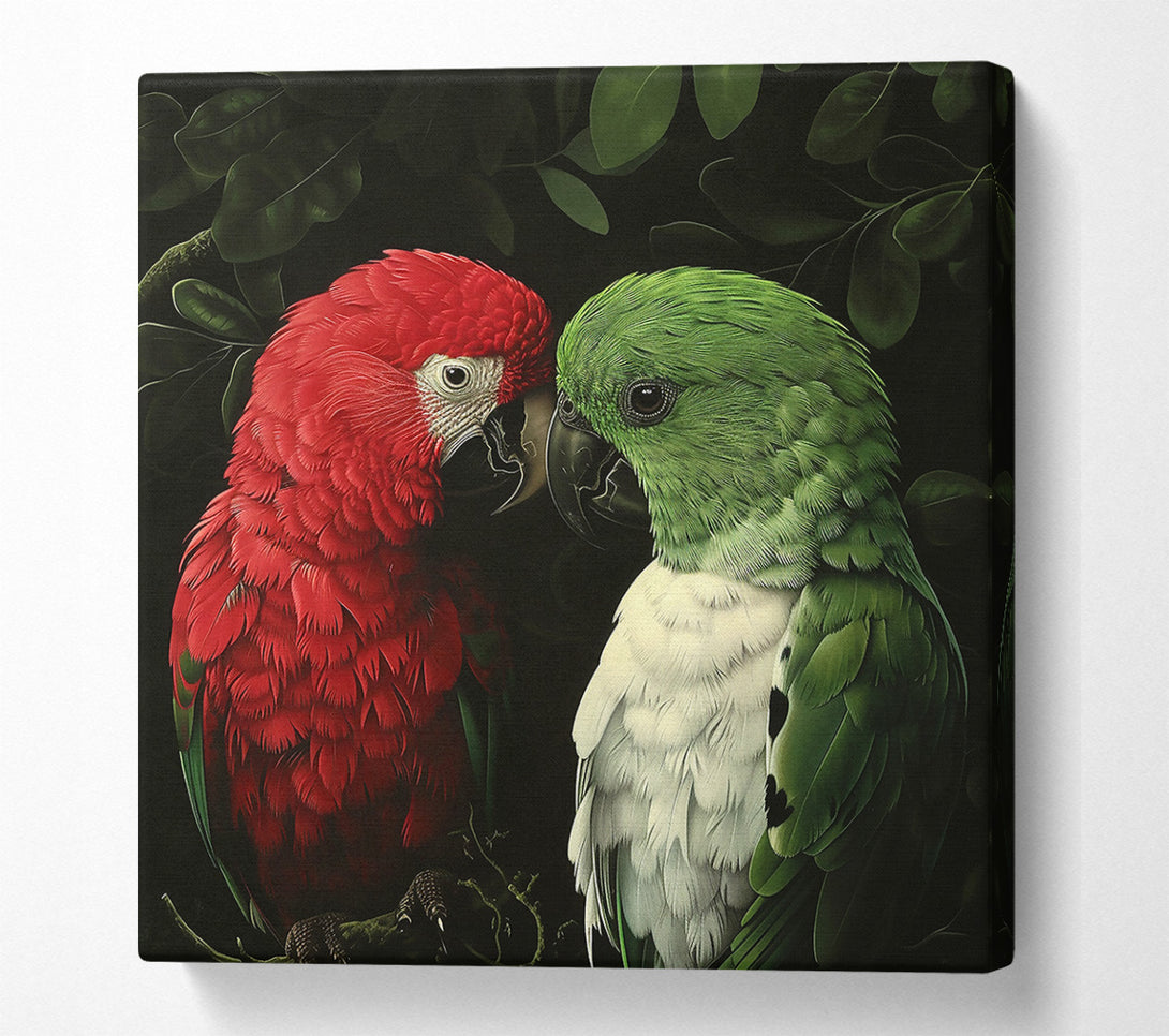  A Canvas Print of Crimson Parrot Encounter Canvas Wall Art