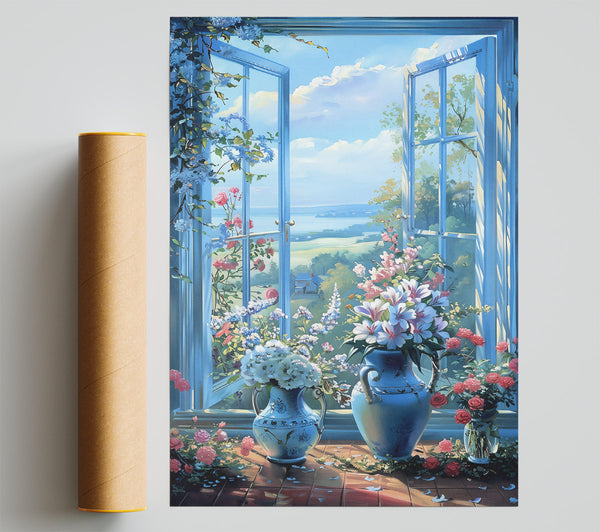 Blue Window Blooms Giclee Print