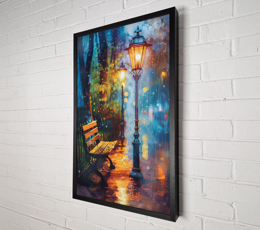  A Canvas Print of Golden Lights In The Rain. Canvas Art