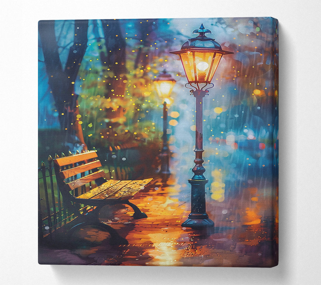  A Canvas Print of Golden Lights In The Rain. Canvas Art