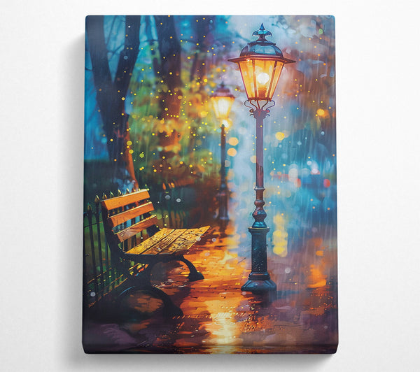  A Canvas Print of Golden Lights In The Rain. Canvas Art