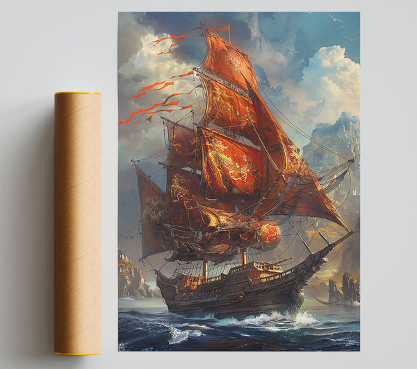 Crimson Sails Of Dawn Poster