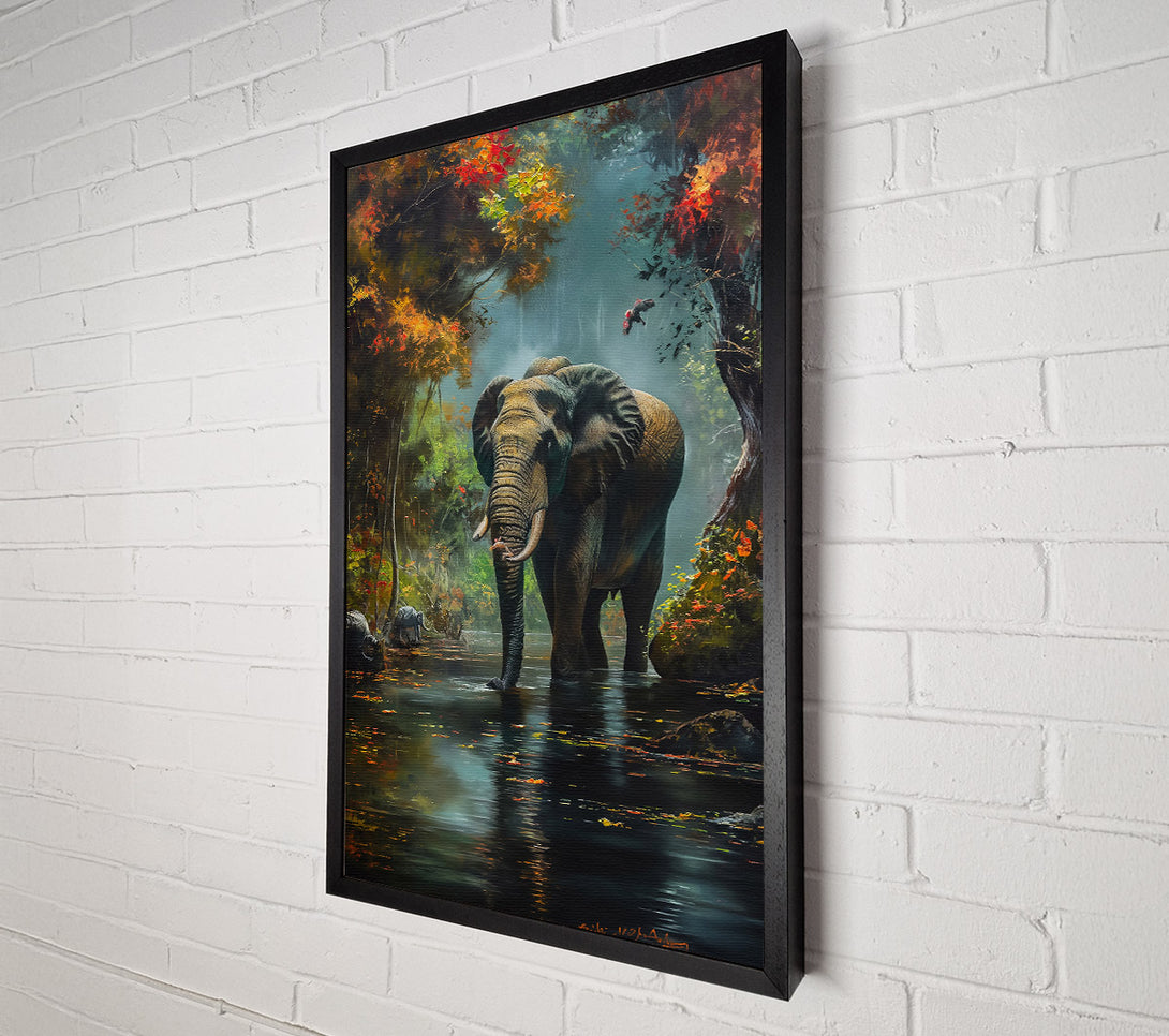  A Canvas Print of Golden Elephant Crossing Canvas Wall Art