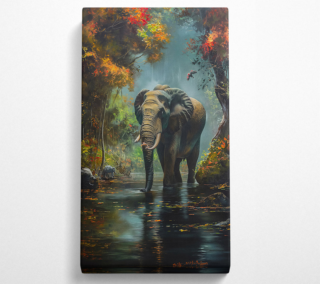  A Canvas Print of Golden Elephant Crossing Canvas Wall Art