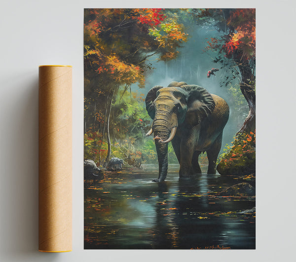 Golden Elephant Crossing Print