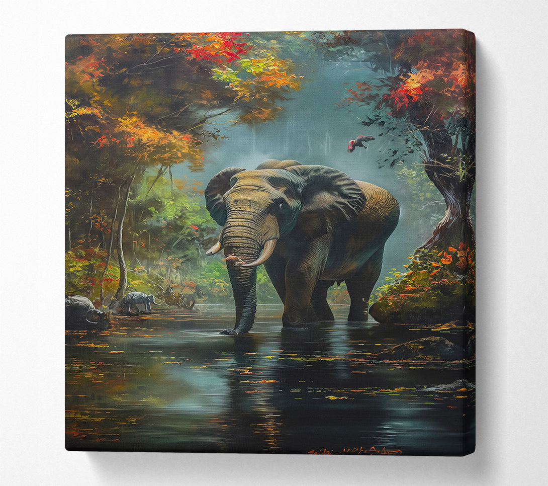  A Canvas Print of Golden Elephant Crossing Canvas Wall Art