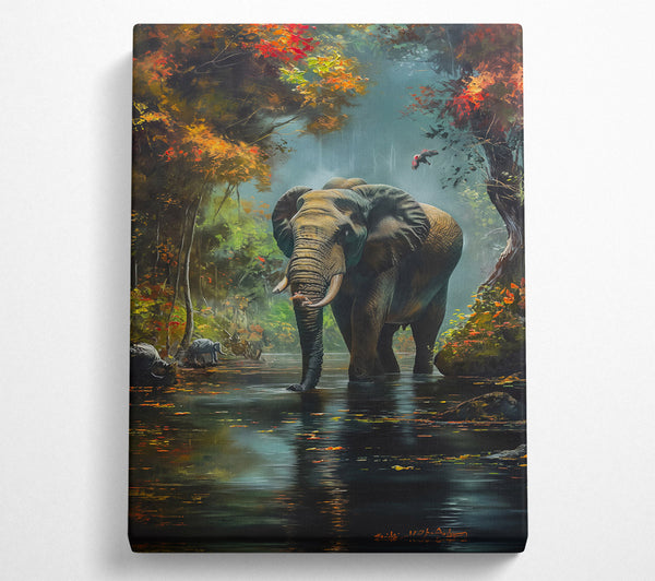  A Canvas Print of Golden Elephant Crossing Canvas Wall Art