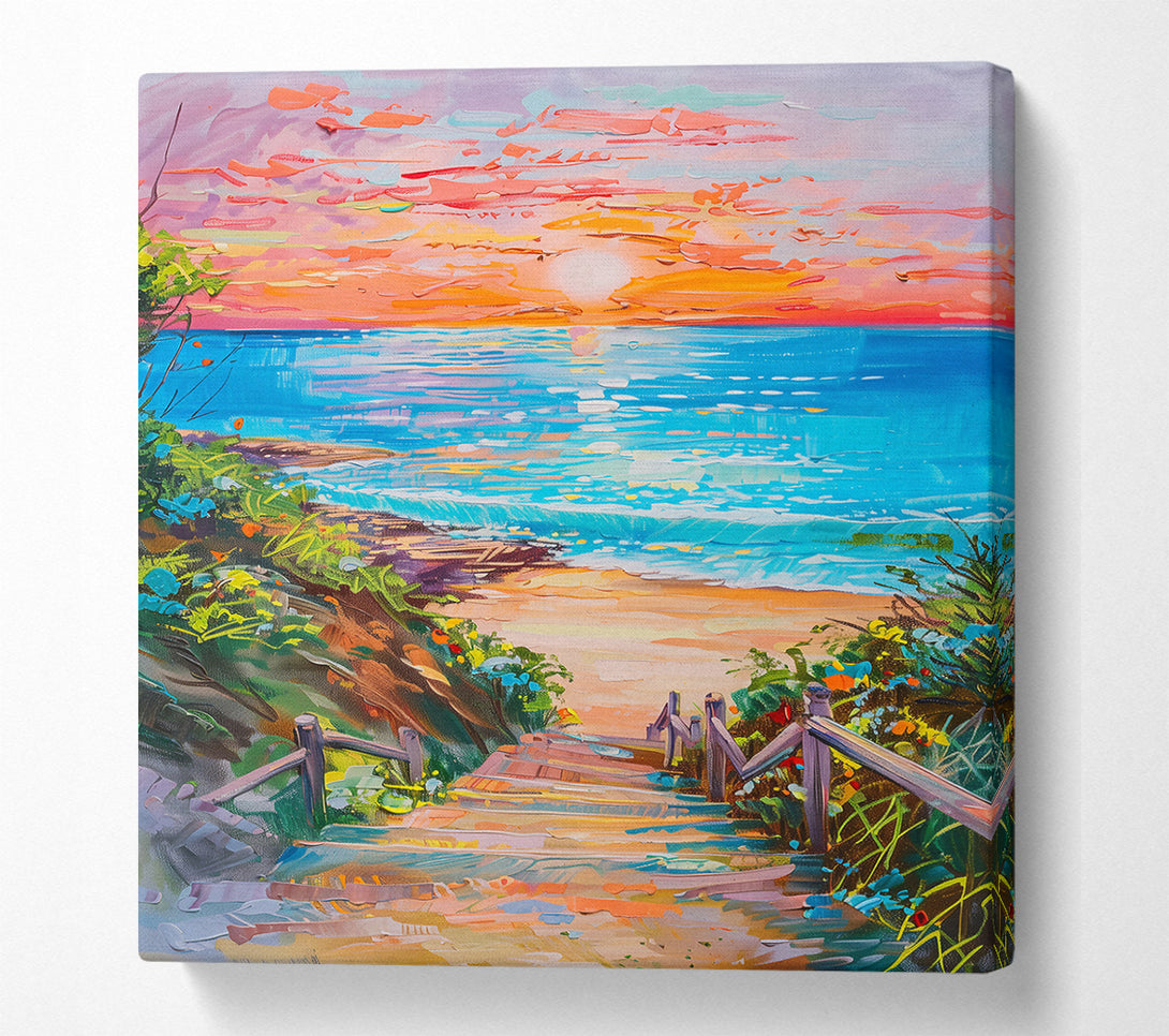  A Canvas Print of Sunset Steps To Blue Sea Canvas Wall Art